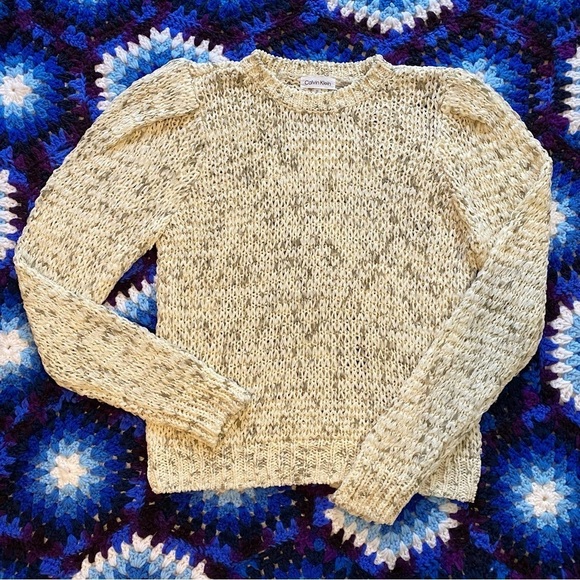 Calvin Klein structured knit sweater- marled cream white & grey - Picture 10 of 16